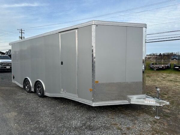 2025-CARGO-PRO-8.5X20-ENCLOSED-CAR-HAULER-ESCAPE-DOOR-SPARE-TIRE-SPOILER-4.jpg Cargo Pro 8.5 x 20 Aluminum V-Nose Car Hauler – Escape Door