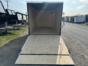 2025-COVERED-WAGON-7X12-ENCLOSED-CARGO-TRAILER-RAMP-DOOR-V-NOSE-6.jpg Covered Wagon 7’x12′ Enclosed Trailer — 6″ Added Height
