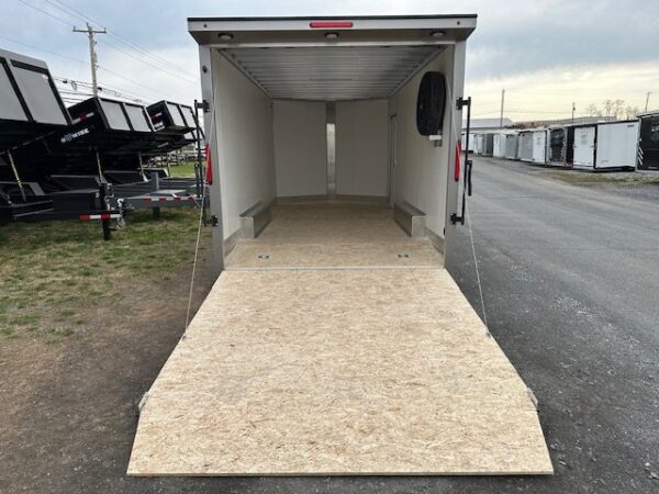 2025-NITRO-8.5X18-ENCLOSED-CAR-HAULER-RAMP-DOOR-SPOILER-6.jpg Nitro 8.5 x 18 Enclosed Aluminum Car Trailer – V Nose