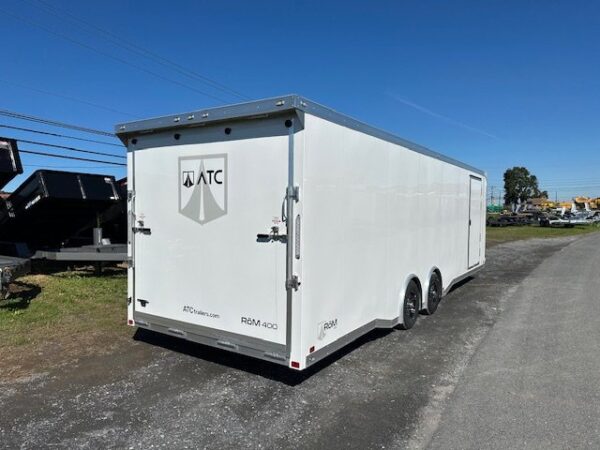 2025-RM400-8.5X28-ATC-ENCLOSED-CARGO-CAR-HAULER-RAMP-DOOR-ESCAPE-DOOR-SPOILER-1.jpg ATC 8.5 x 28 Enclosed Aluminum Car Trailer – Rear Spoiler
