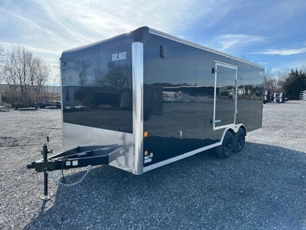 Car-Mate-8.5-x-20-Enclosed-Car-Trailer-Ramp-Door-Side-Door-Get-Out-Door-Matte-Black-Aluminum-Wheels-2.jpg Car Mate 8.5 x 20 Enclosed Car Hauler – Escape Door