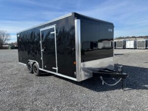 Car-Mate-8.5-x-20-Enclosed-Car-Trailer-Ramp-Door-Side-Door-Get-Out-Door-Matte-Black-Aluminum-Wheels-3.jpg Car Mate 8.5 x 20 Enclosed Car Hauler – Escape Door