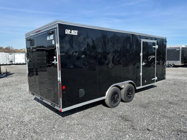 Car-Mate-8.5-x-20-Enclosed-Car-Trailer-Ramp-Door-Side-Door-Get-Out-Door-Matte-Black-Aluminum-Wheels-5.jpg Car Mate 8.5 x 20 Enclosed Car Hauler – Escape Door