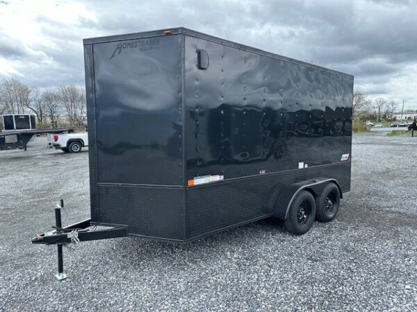 Homesteader-7-x-14-Enclosed-Cargo-Trailer-V-Nose-Ramp-Door-Added-Height-Blackout-Package-OHV-2.jpg Homesteader 7 x 14 Enclosed Cargo Trailer – Black Trim OHV