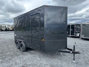 Homesteader-7-x-14-Enclosed-Cargo-Trailer-V-Nose-Ramp-Door-Added-Height-Blackout-Package-OHV-5.jpg Homesteader 7 x 14 Enclosed Cargo Trailer – Black Trim OHV