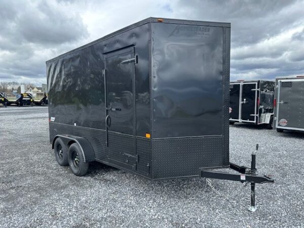 Homesteader-7-x-14-Enclosed-Cargo-Trailer-V-Nose-Ramp-Door-Added-Height-Blackout-Package-OHV-5.jpg Homesteader 7 x 14 Enclosed Cargo Trailer – Black Trim OHV